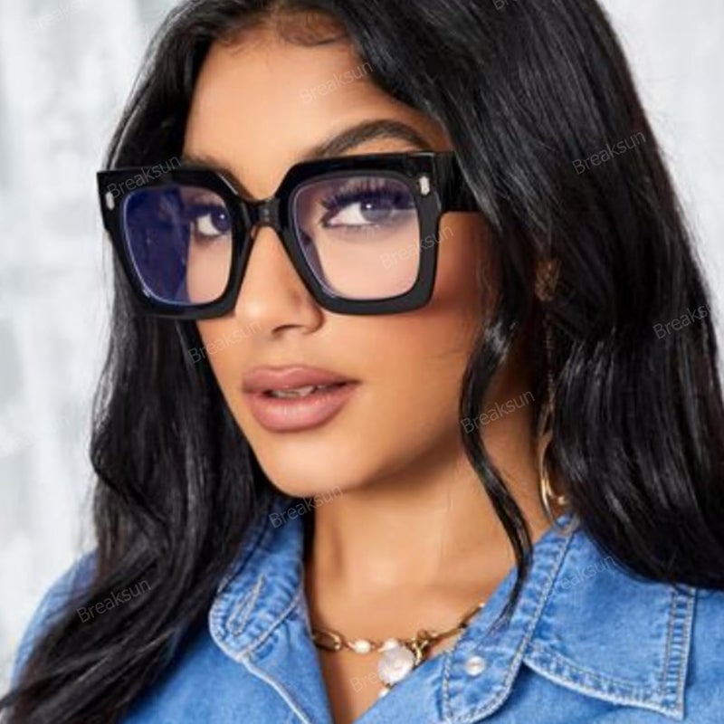Breaksun Fashion Oversized Blue Light Blocking Glasses for Women Men Trendy Big Square Frame Computer Eyeglasses - Image 2